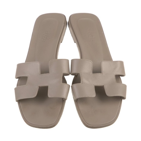 Authentic Hermes Taupe Slide Sandals - Picture 1 of 7